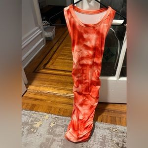 Orange and white tight fitting dress